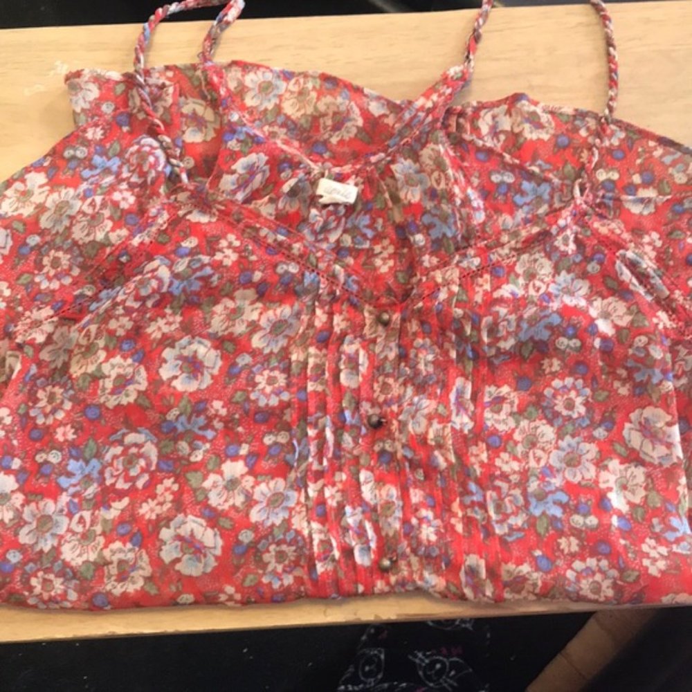Aerie floral button down ruffle racerback tank with braided adjustable straps - Picture 4 of 8